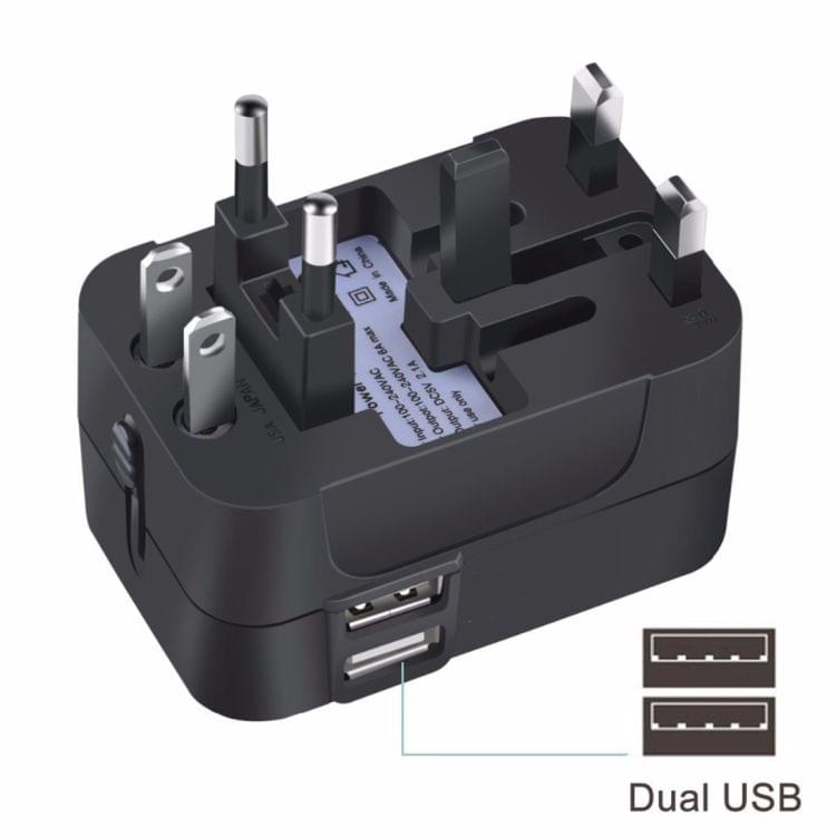 Portable Multi-function Dual USB Ports Global Universal Travel Wall Charger Power Socket