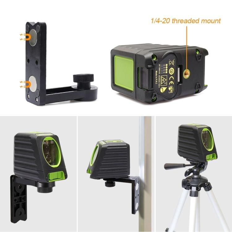 BOX-1G 1V1H 40mW & 10mW 2 Line Green Beam Laser Level Covering Walls and Floors (Green)