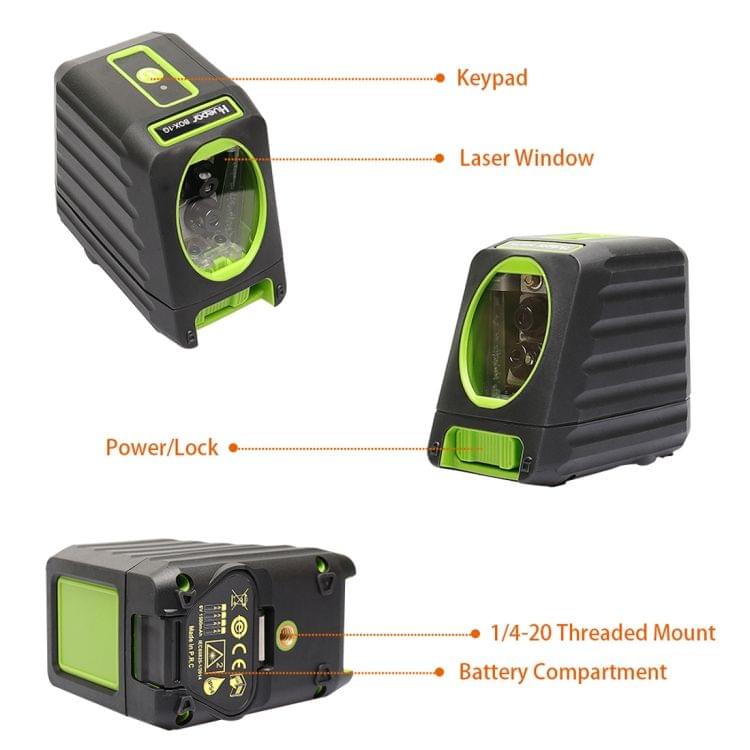 BOX-1G 1V1H 40mW & 10mW 2 Line Green Beam Laser Level Covering Walls and Floors (Green)
