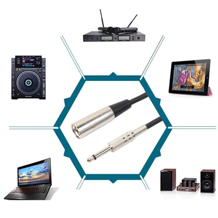 1.8m XLR 3-Pin Male to 1/4 inch (6.35mm) Mono Shielded Microphone Audio Cord Cable