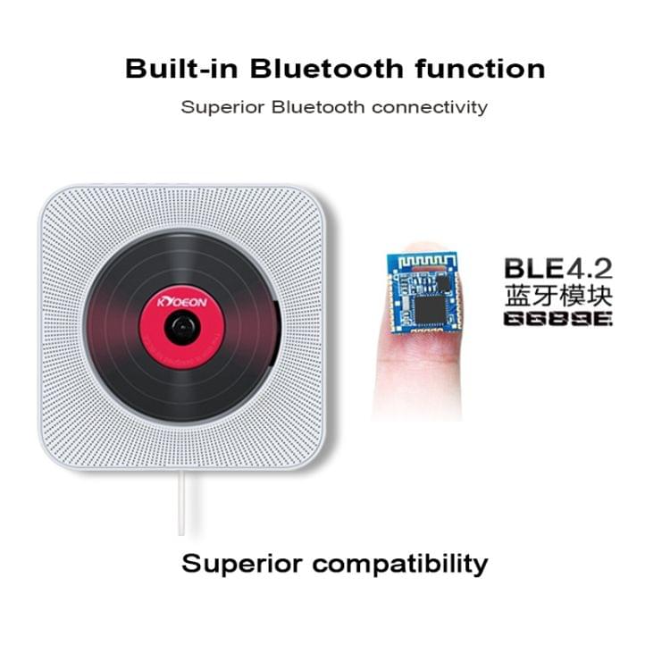 KC-808 Wall Mounted Bluetooth 4.2+EDR CD Player with Remote Control, Support FM(White)