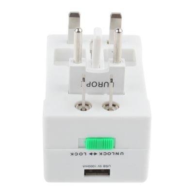 Universal US / EU / AU / UK Travel AC Power Adaptor Plug with USB Charger Socket(White)