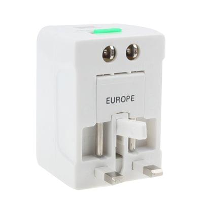 Universal US / EU / AU / UK Travel AC Power Adaptor Plug with USB Charger Socket(White)