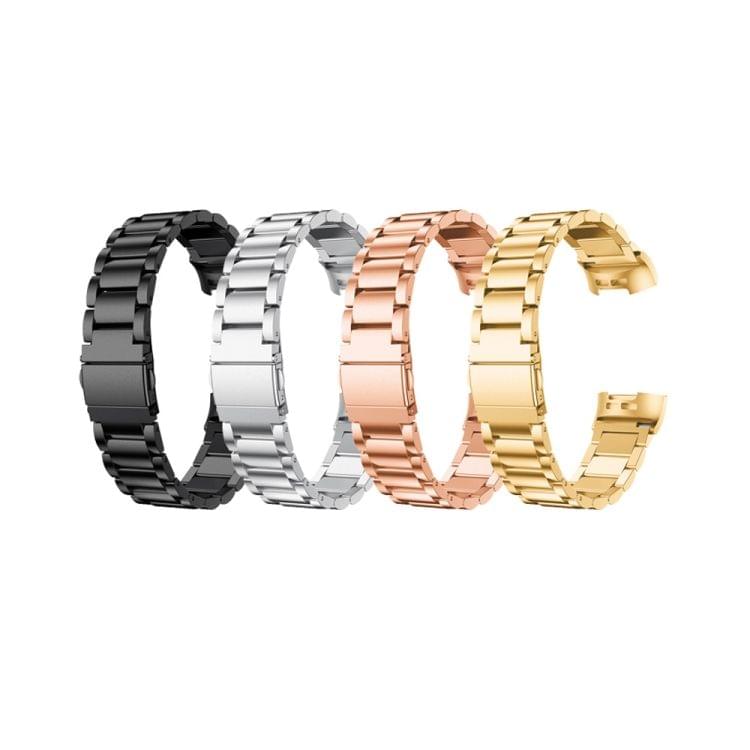 Three Beads Slingshot Buckle Solid Stainless Steel Wrist Strap Watch Band for Fitbit Charge 3 (Gold)