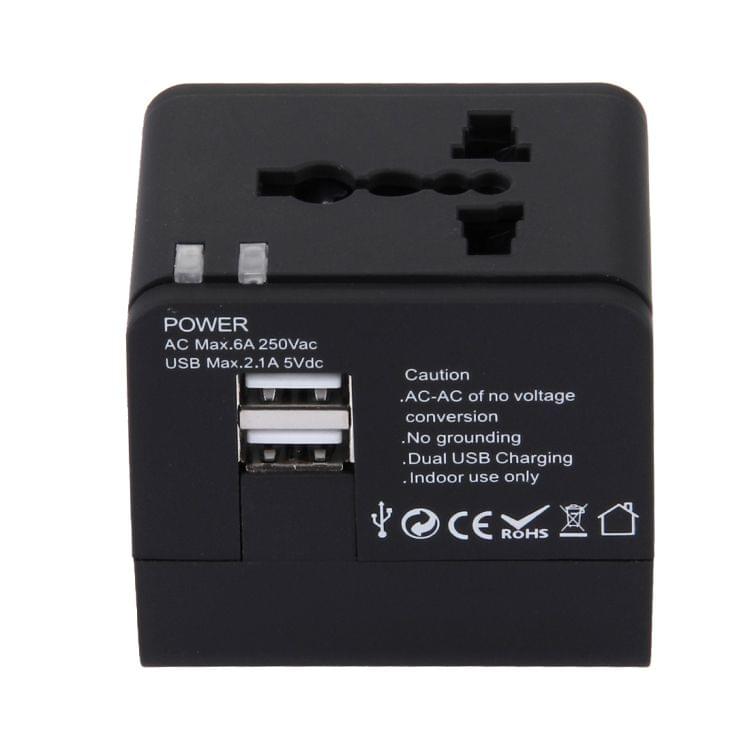 5V 2.1A Dual USB Power Socket Charger Adapter, UK / EU / US / AU Plug(Black)