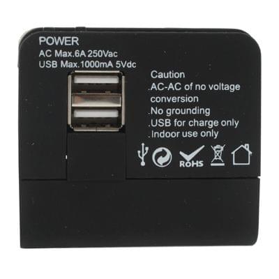 Plug Adapter, Universal US / EU / UK / AU Plug Power Connection Adaptor with 2 USB Charger Socket(Black)