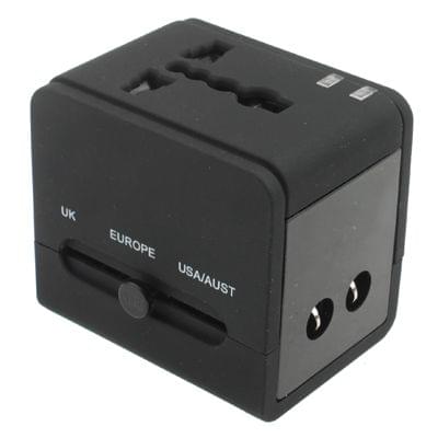 Plug Adapter, Universal US / EU / UK / AU Plug Power Connection Adaptor with 2 USB Charger Socket(Black)