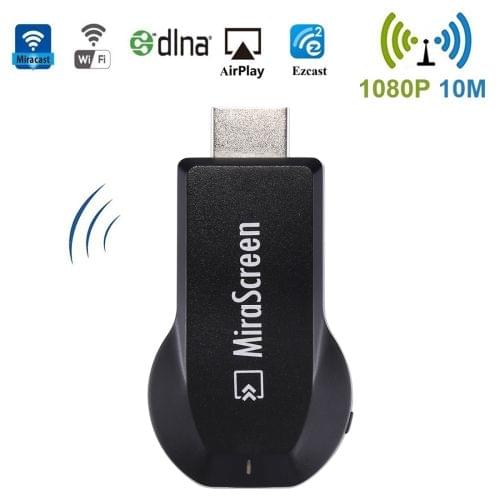 MiraScreen WiFi Display Dongle / Miracast Airplay DLNA Display Receiver Dongle Wireless Mirroring Screen Device with 2 in 1 USB Cable (Black)