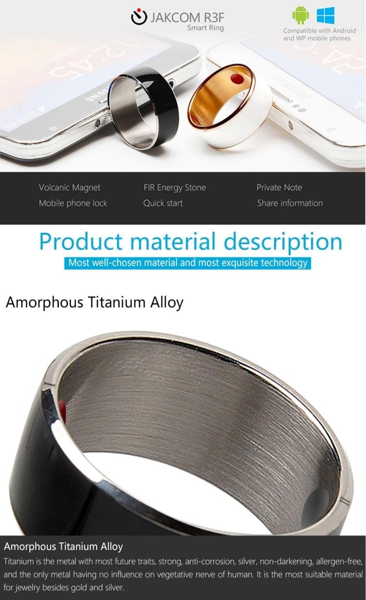 JAKCOM R3F Amorphous Titanium Alloy Smart Ring, Waterproof & Dustproof, Health Tracker, Wireless Sharing, Push Message, Inner Perimeter: 54mm(Black)