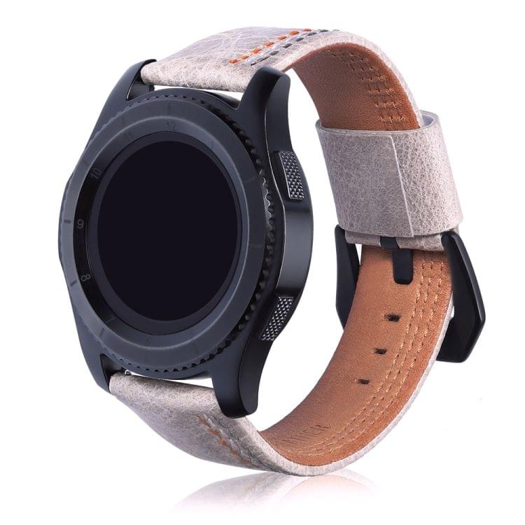 Three Lines Pattern Top-grain Leather Wrist Watch Band for Samsung Gear S3 22mm (Khaki)