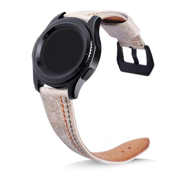 Three Lines Pattern Top-grain Leather Wrist Watch Band for Samsung Gear S3 22mm (Khaki)