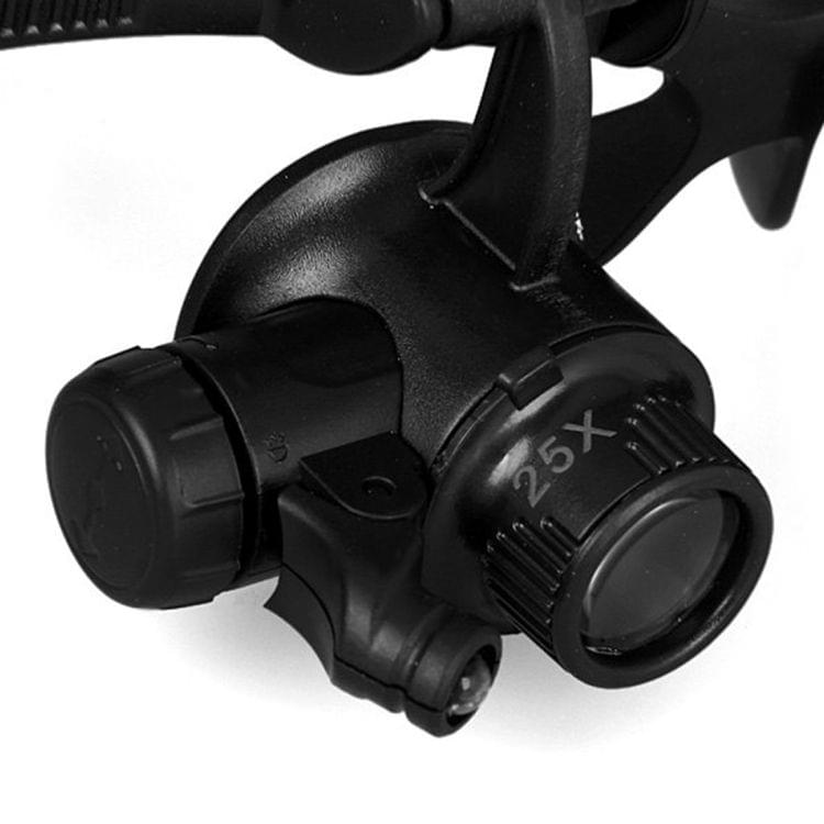 10X 15X 20X 25X Double Eye Glasses Lens Jeweler Watch Repair Head Magnifier with 2 LED Lights(Black)