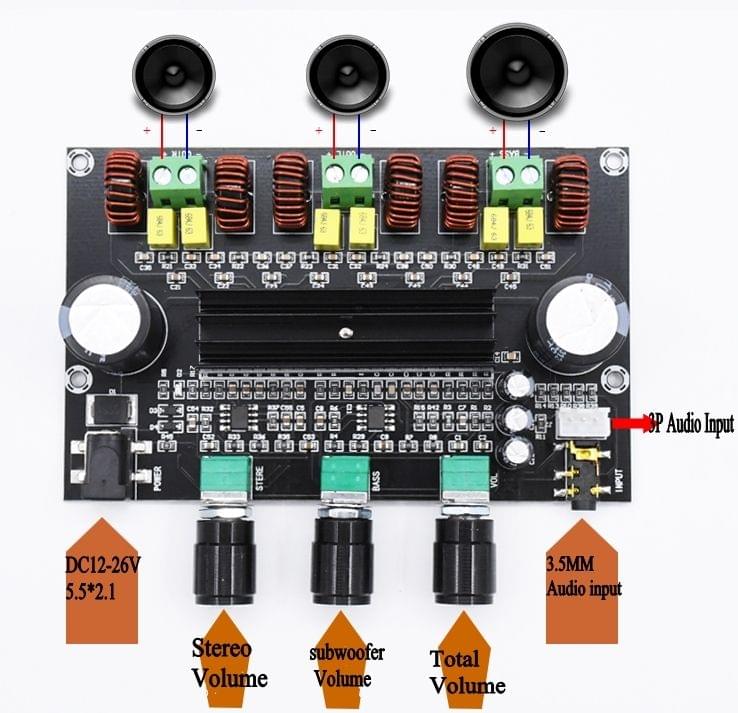 XH-M573 80W+80W+100W High-Power 2.1 Channel Audio TPA3116D2 Digital Power Amplifier Board