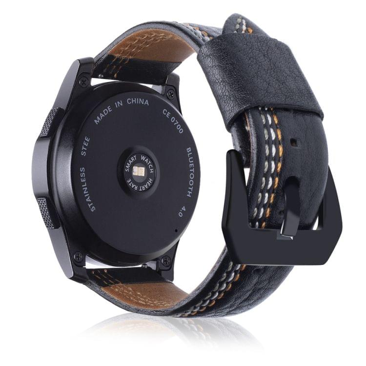 Three Lines Pattern Top-grain Leather Wrist Watch Band for Samsung Gear S3 22mm (Black)