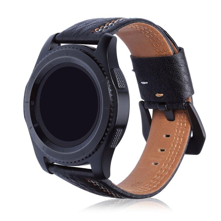 Three Lines Pattern Top-grain Leather Wrist Watch Band for Samsung Gear S3 22mm (Black)