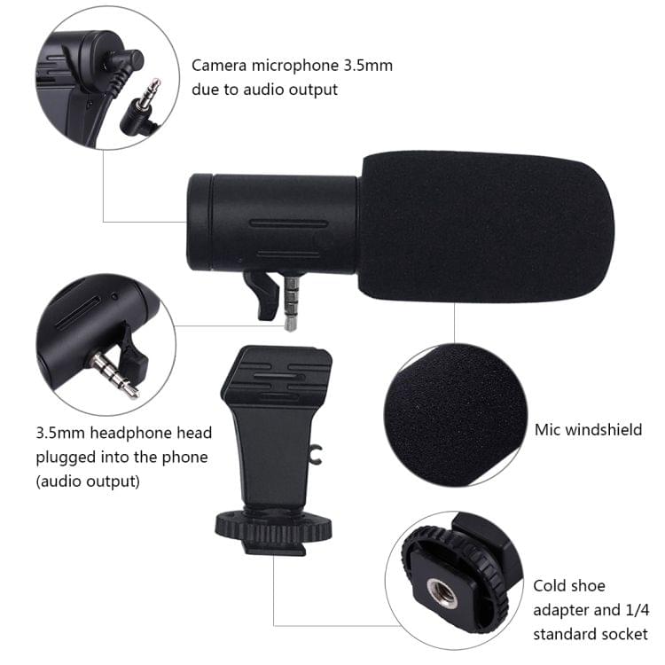 PULUZ 3.5mm Audio Stereo Recording Vlogging Professional Interview Microphone for DSLR & DV Camcorder, Smartphones