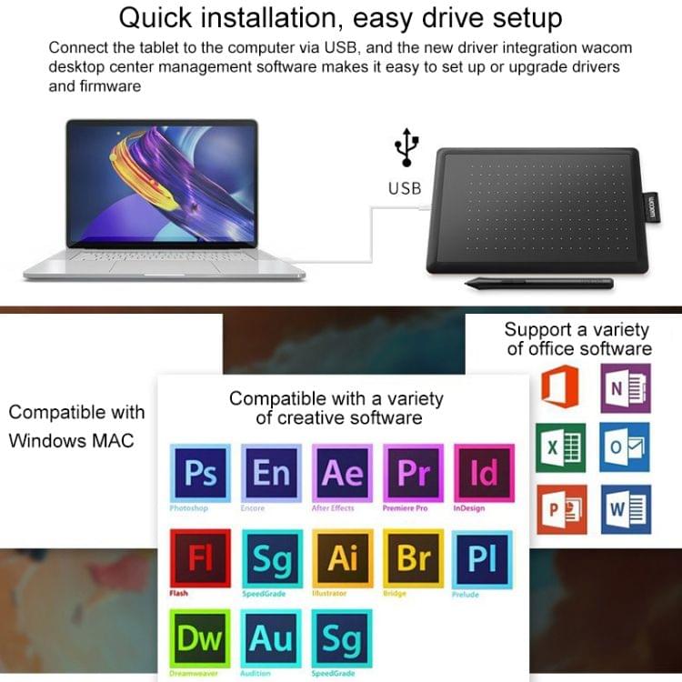 CTL-472 2540LPI Professional Art USB Graphics Drawing Tablet for Windows / Mac OS, with Pressure Sensitive Pen
