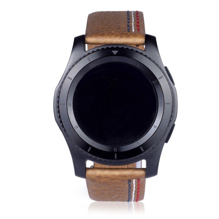 Three Lines Pattern Top-grain Leather Wrist Watch Band for Samsung Gear S3 22mm (Brown)