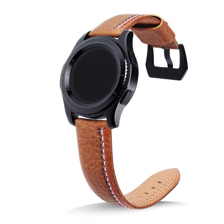 Three Lines Pattern Top-grain Leather Wrist Watch Band for Samsung Gear S3 22mm (Brown)