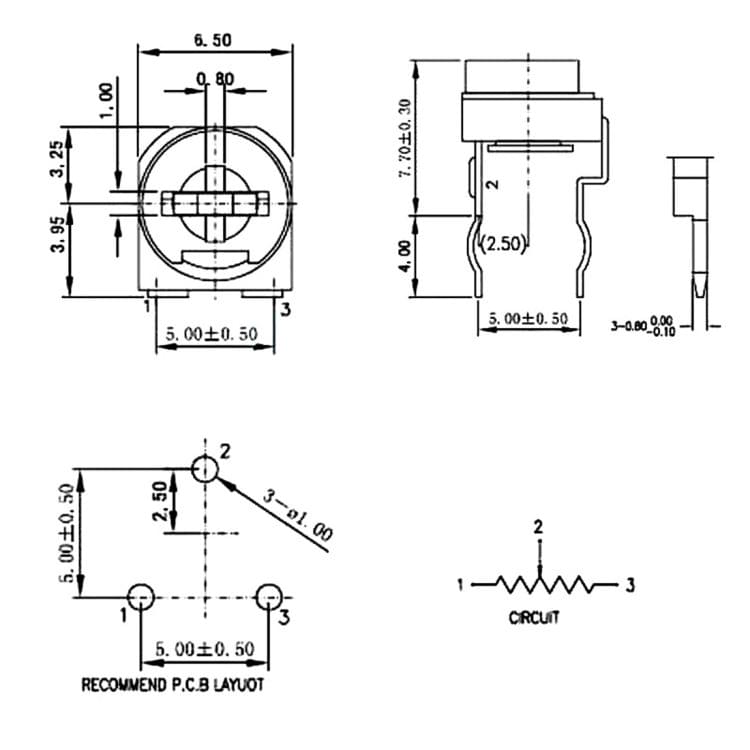 5 PCS 0.1W 50V Horizontal 502 5K Ohm Adjustable Resistor