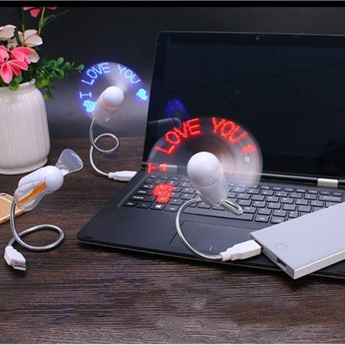 USB LED Colored Flash Word Mini Fan with Switch (Blue Flash Word)