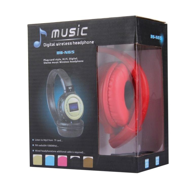 BS-N65 Headband Folding Stereo HiFi Wireless Headphone Headset with LCD Screen & TF Card Slot & LED Indicator Light & FM Function(Black)
