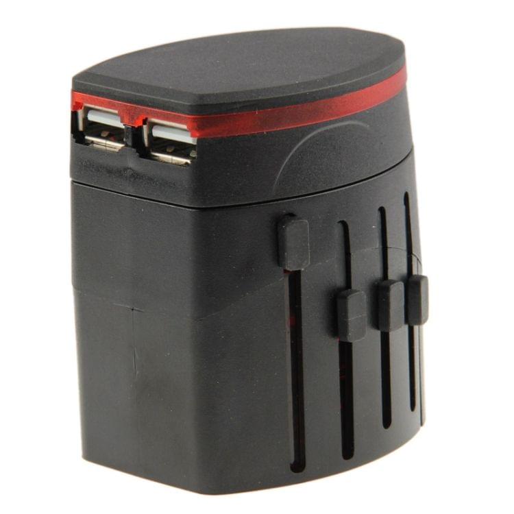 International 1000mA 2-USB EU & AU & UK & US Plug Travel Universal Adaptor(Black)