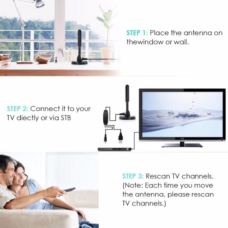 TY27 50 Miles Range 25dBi High Gain Amplified Digital HDTV Indoor TV Antenna with 5m Coaxial Cable