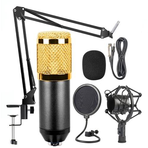 BM-800 Mic Kit Condenser Microphone with Adjustable Mic Suspension Scissor Arm, Shock Mount and Double-layer Pop Filter