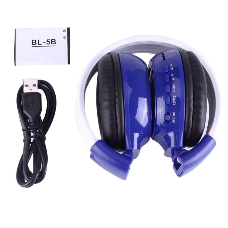 BS-N65 Headband Folding Stereo HiFi Wireless Headphone Headset with LCD Screen & TF Card Slot & LED Indicator Light & FM Function(Dark Blue)