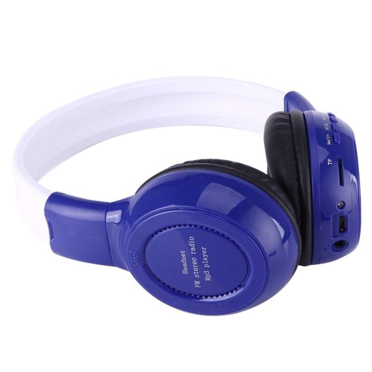 BS-N65 Headband Folding Stereo HiFi Wireless Headphone Headset with LCD Screen & TF Card Slot & LED Indicator Light & FM Function(Dark Blue)