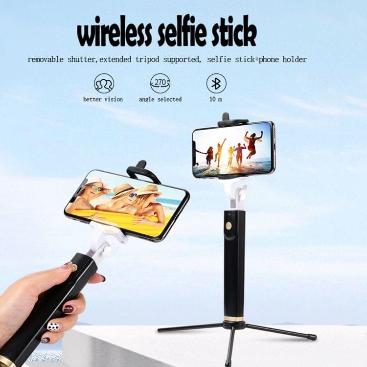 K08 Portable Foldable Wireless Bluetooth Shutter Remote Selfie Stick for iPhone and Android Phones, Tripod is not Included(Black)