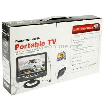 NS701 7.5 inch TFT LCD Color Analog TV with Wide View Angle, Support SD/MMC Card, USB Flash Disk(Black)