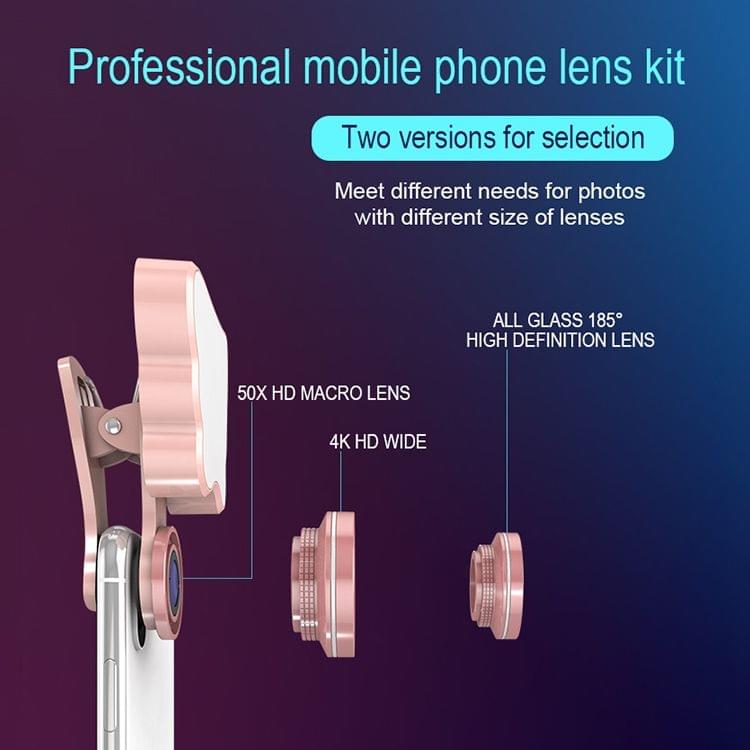 RK28 Multi-function Beauty Selfie Light LED Selfie Clip Flash Fill Light with HD 4K Wide / 50X HD Macro Lens (Green)