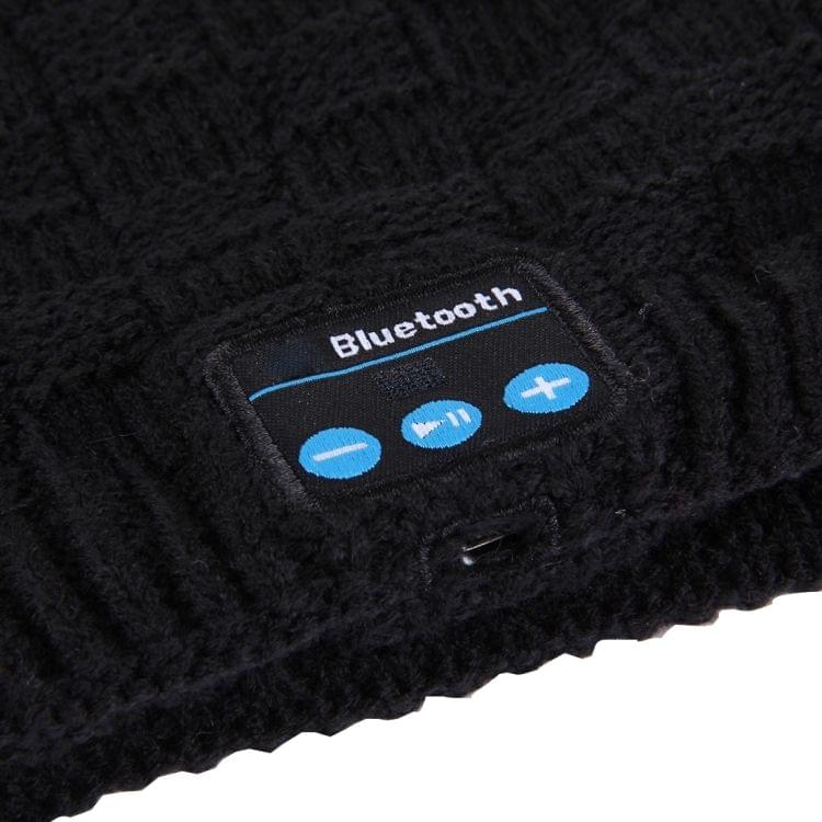 Square Textured Knitted Bluetooth Headset Warm Winter Hat with Mic for Boy & Girl & Adults(Black)