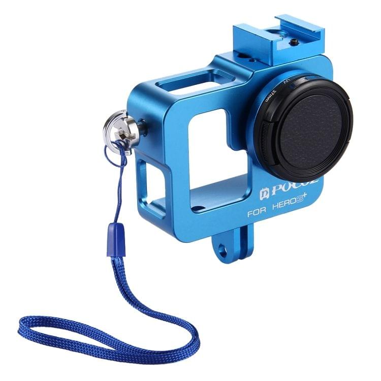 PULUZ Housing Shell CNC Aluminum Alloy Protective Cage with 37mm UV Lens Filter & Lens Cap for GoPro HERO3+ /3(Blue)