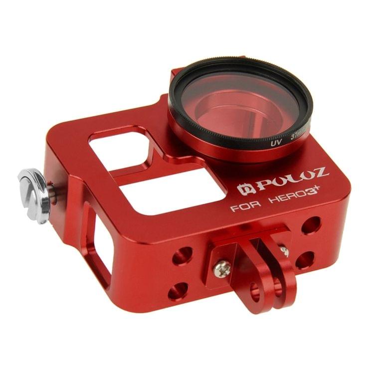 PULUZ Housing Shell CNC Aluminum Alloy Protective Cage with 37mm UV Lens Filter & Lens Cap for GoPro HERO3+ /3(Red)