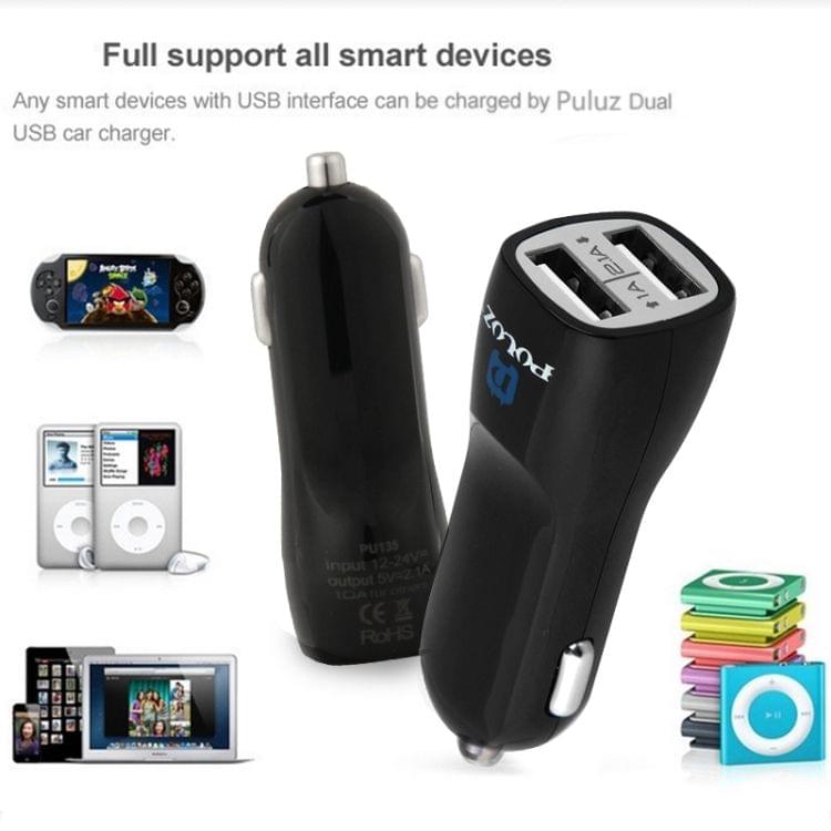 PULUZ 5V 2.1A + 1A Dual USB Ports Universal Car Charger