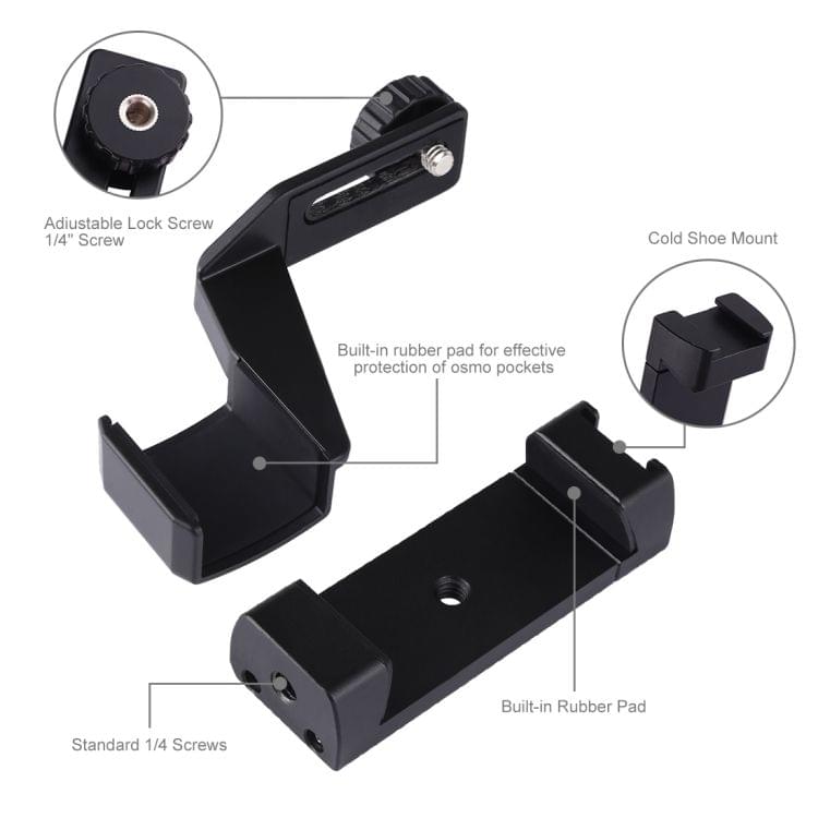PULUZ Mini Metal Desktop Tripod Mount + Metal Phone Clamp Mount + Expansion Fixed Stand Bracket for DJI OSMO Pocket