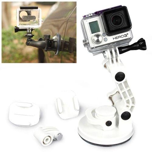 TMC Car Suction Cup Mount + Tripod Adapter + Handle Screw for GoPro NEW HERO /HERO6 /5 /5 Session /4 Session /4 /3+ /3 /2 /1, Xiaoyi and Other Action Cameras(White)