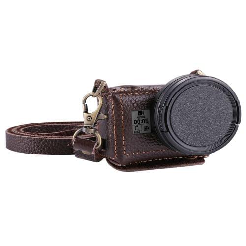 PULUZ for GoPro HERO7 Black /6 /5 Litchi Texture Genuine Leather Housing Case with Set Key Hole & Neck Strap & 52mm UV Lens(Brown)