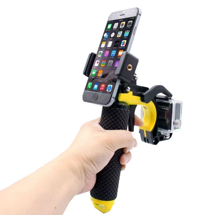 2 in 1 Pistol Trigger Set Floating Hand Grip / Diving Surfing Buoyancy Rods with Adjustable Anti-lost Hand Strap + Camera Trigger for GoPro HERO 4 / 3+ / 3(Yellow)