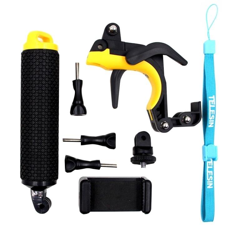 2 in 1 Pistol Trigger Set Floating Hand Grip / Diving Surfing Buoyancy Rods with Adjustable Anti-lost Hand Strap + Camera Trigger for GoPro HERO 4 / 3+ / 3(Yellow)