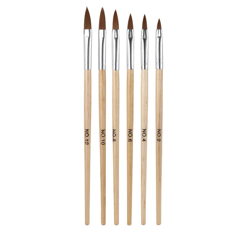 6pcs/set Professional Nail Art Painting Brush Sable Brushes Set Sizes #2/#4/#6/#8/#10/#12 Nail Art Brush Design Pen Kit Wooden Handle