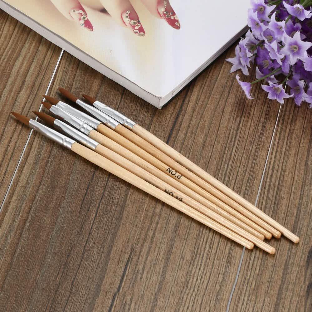 6pcs/set Professional Nail Art Painting Brush Sable Brushes Set Sizes #2/#4/#6/#8/#10/#12 Nail Art Brush Design Pen Kit Wooden Handle
