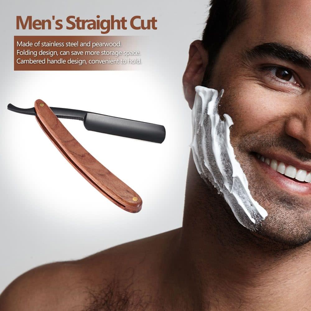 Antique Men's Straight Cut Stainless Steel Folding Razor Retro Barber Beard Throat Shaving Pearwood Handle Male