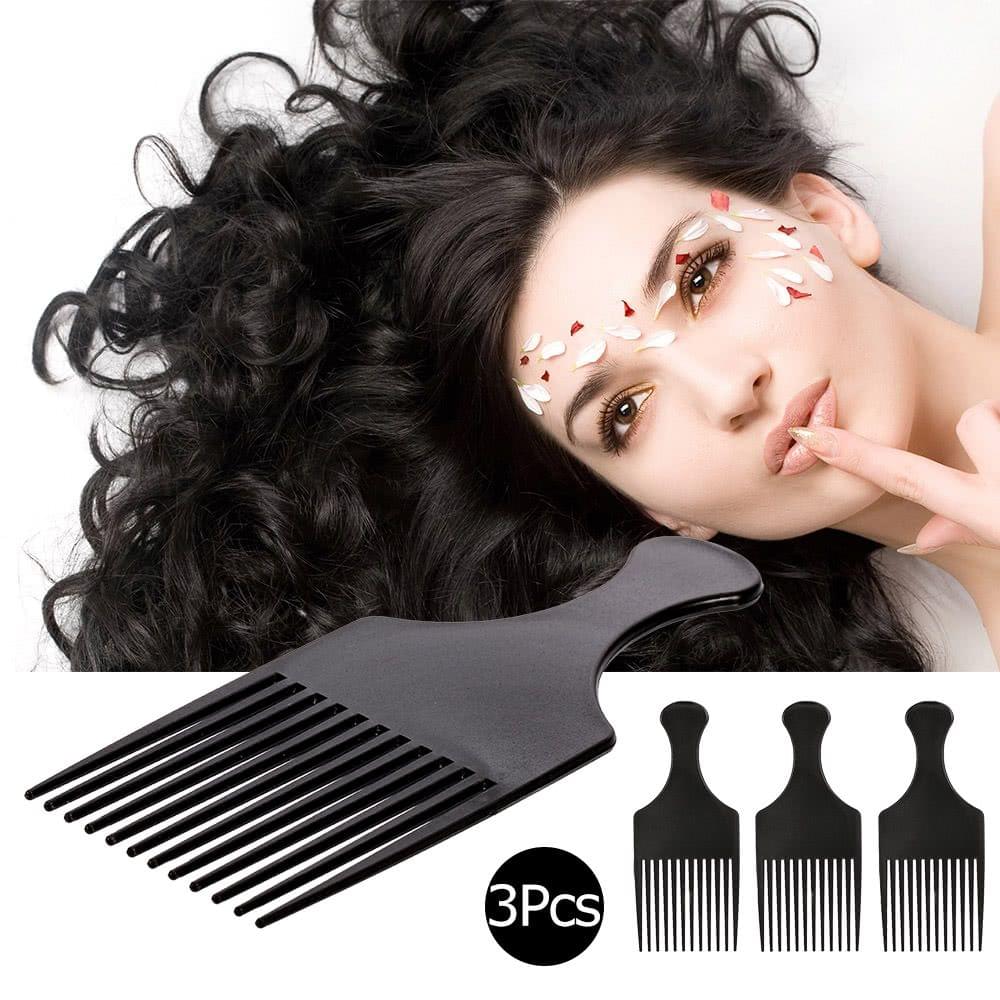 Anself 3Pcs Afro Comb Curly Hair Brush Comb Hairdressing Styling Tool Black for Man & Woman