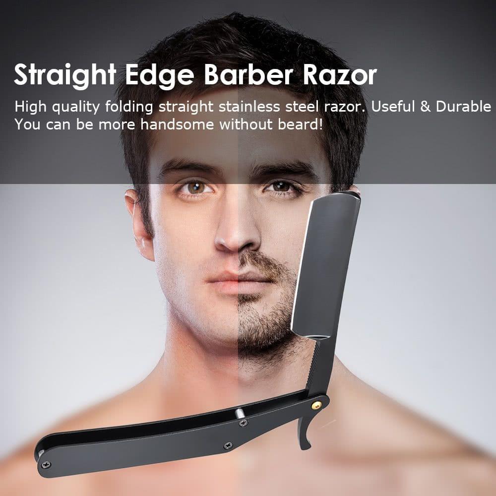 Stainless Steel Razor Straight Edge Barber Razor Folding Shaving Knife Hair Eyebrow Beard Shaver Shaving Tool Silver
