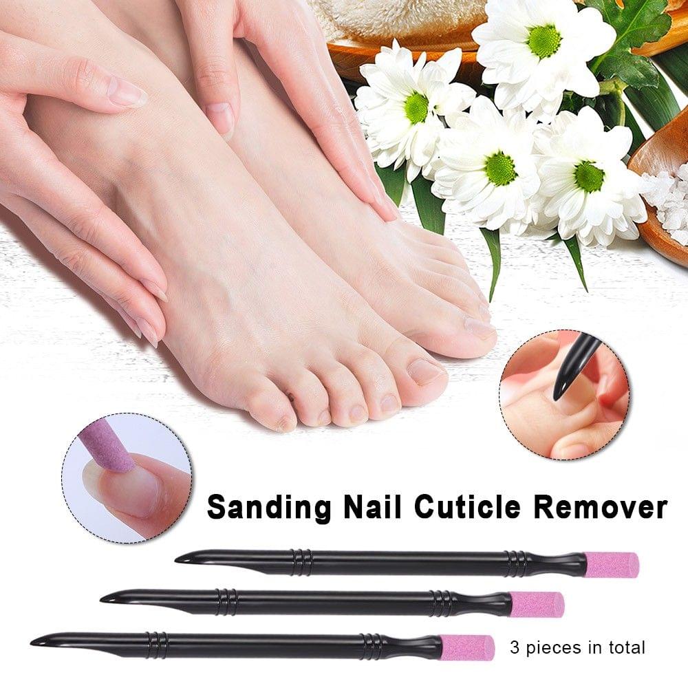 3 Pcs Nail Cuticle Remover Sanding Nail Art File Pen Nail Cuticle Pusher Nail Beauty Manicure Tools