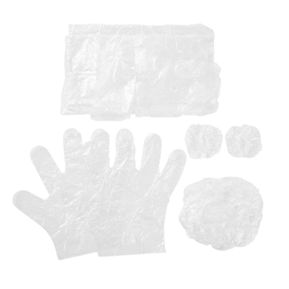 10 Sets/pack 4pcs Disposable Plastic Hair Care Dyeing Tools Kit Single Use Salon Hair Cap Ear Cover Gloves Apron Home Barber